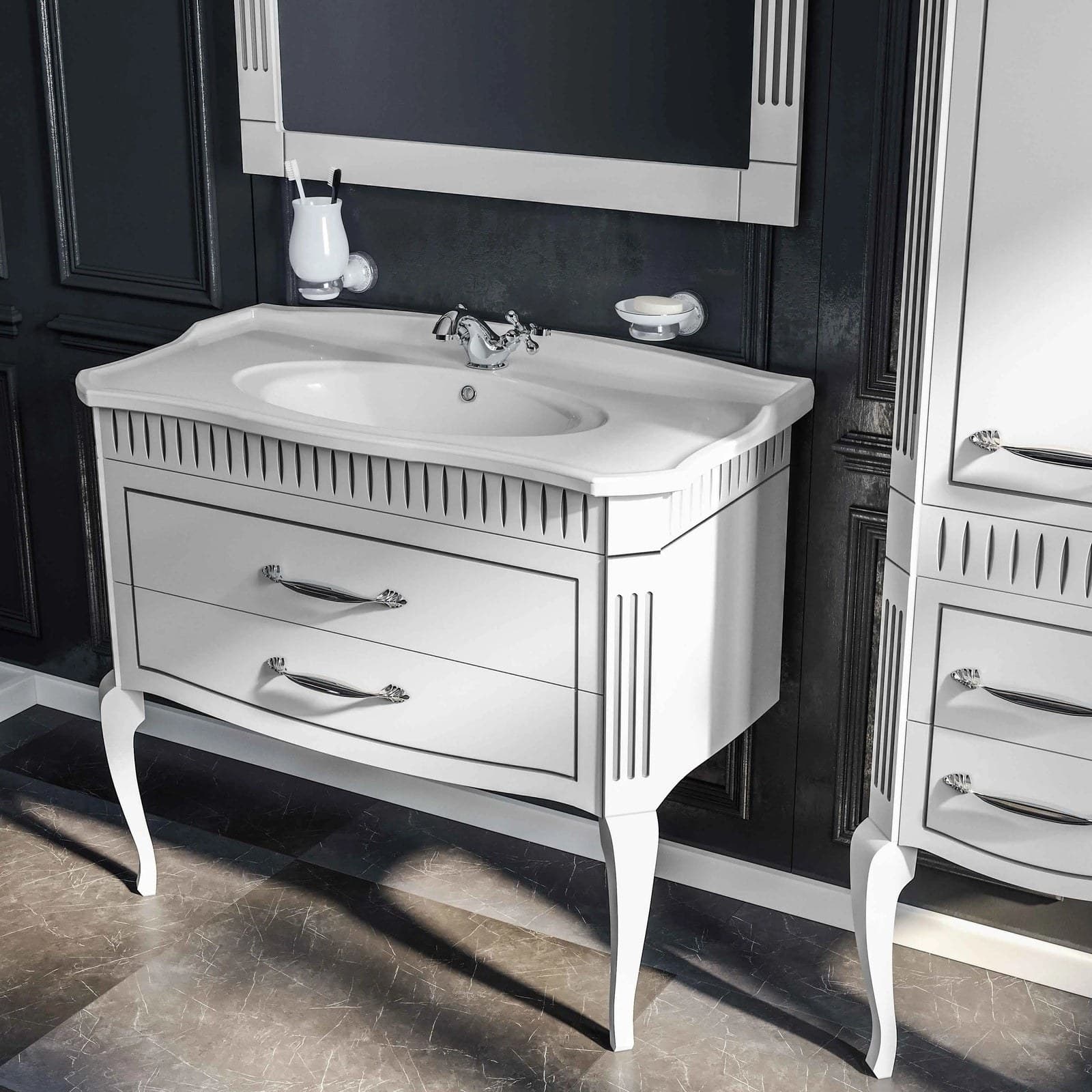 Mobilier de baie pe pardoseală Royal, Alb+argintiu