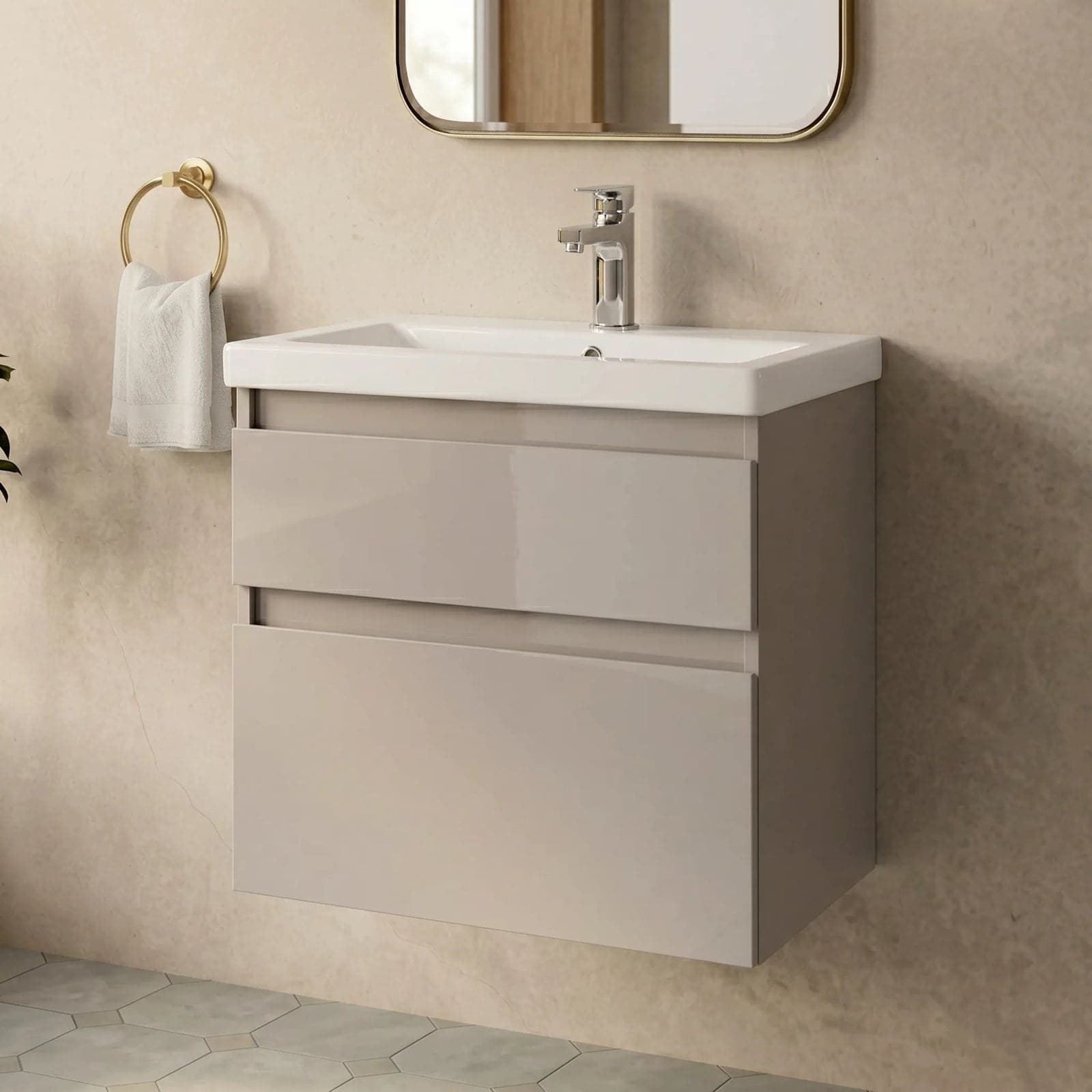 Mobilier de baie suspendat Elite, Mokko - montat