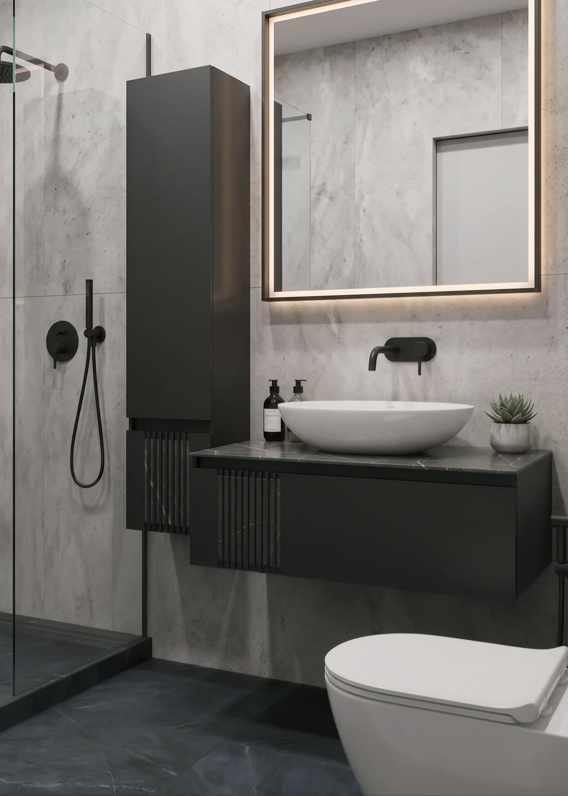 Mobilier de baie suspendat Manhattan , Antracit - montat