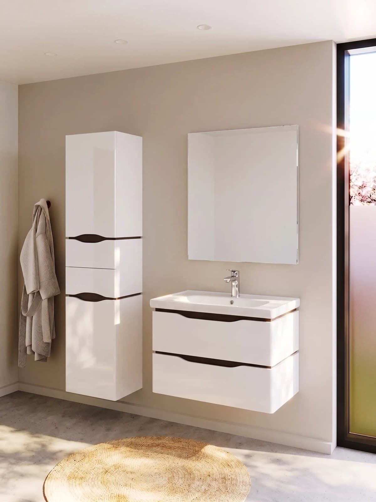 Mobilier de baie suspendat Venice, Alb+Wenge (City) - montat