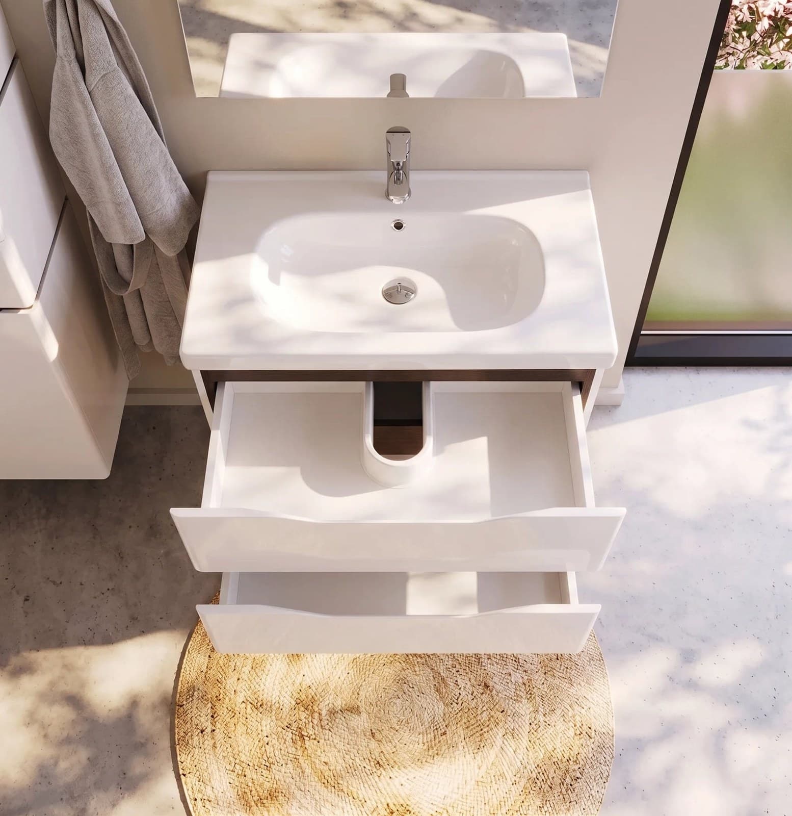 Mobilier de baie suspendat Venice, Alb+Wenge (City) - montat