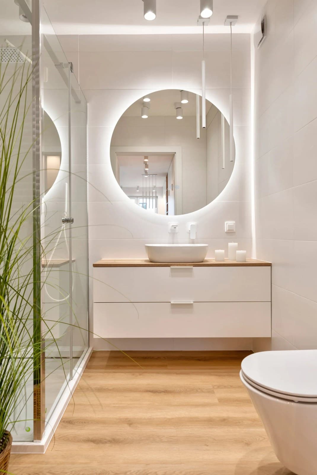Oglindă baie LED ⌀60 cm / ⌀70 cm / ⌀80 cm / ⌀90 cm rotundă, 3 nuanțe de lumină, dezaburire și touch control J-170