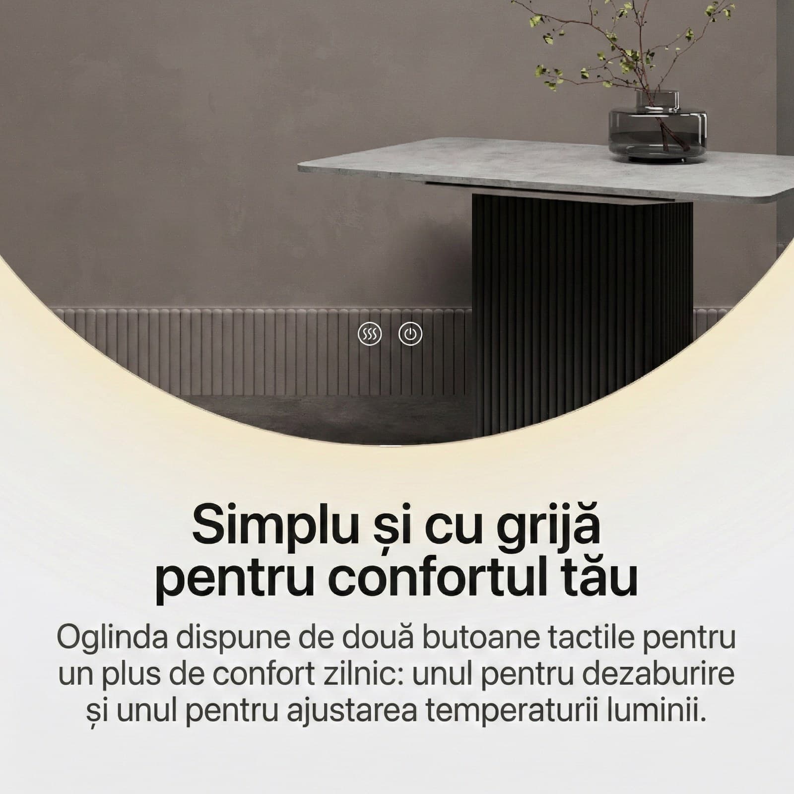Oglindă baie LED ⌀60 cm / ⌀70 cm / ⌀80 cm / ⌀90 cm rotundă, 3 nuanțe de lumină, dezaburire și touch control J-170 - montat