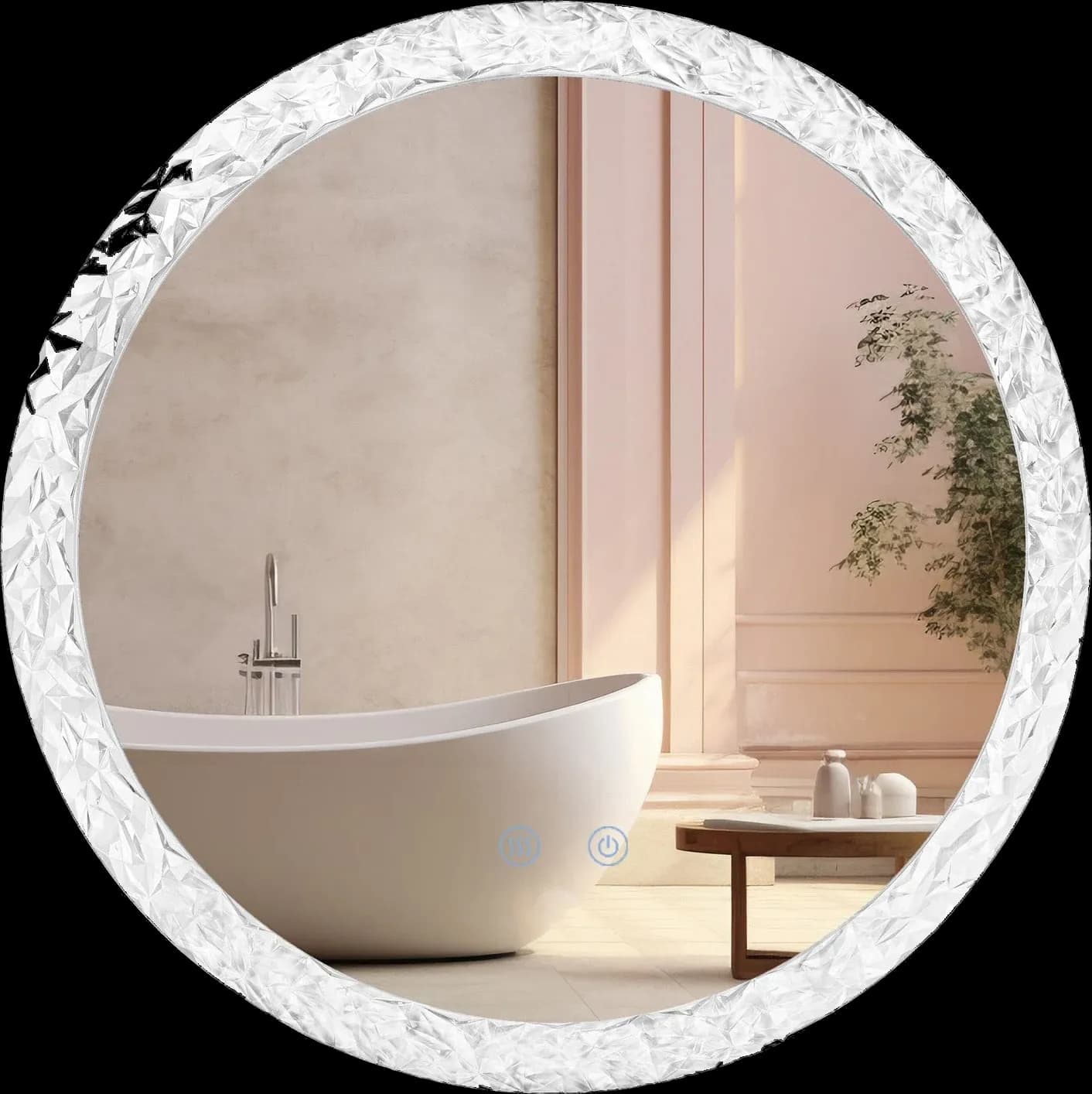 Oglindă baie LED ⌀60 cm/ ⌀80 cm rotundă cu ramă acrilică, 3 nuanțe de lumină, dezaburire și touch control J-2042