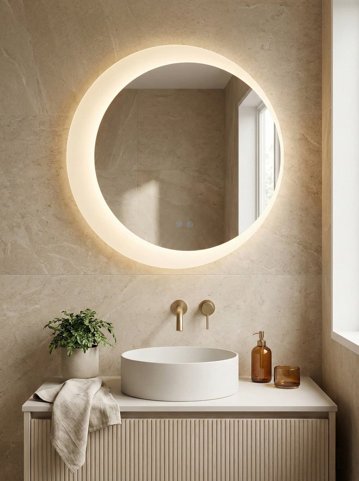 Oglindă baie LED ⌀60 cm rotundă, 3 nuanțe de lumină, dezaburire și touch control J-2015