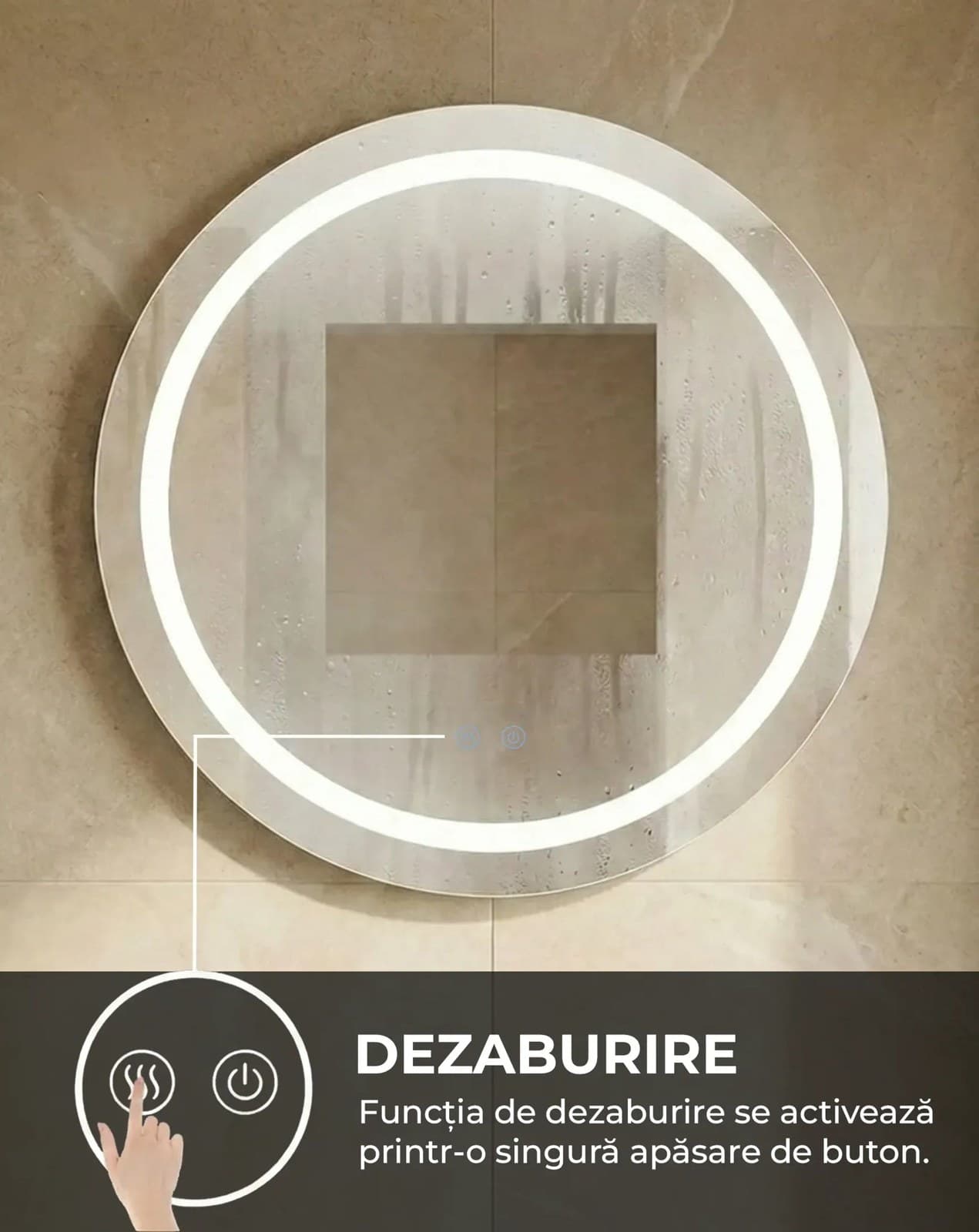 Oglindă baie LED ⌀60 cm rotundă, 3 nuanțe de lumină, dezaburire și touch control J-2011 - montat