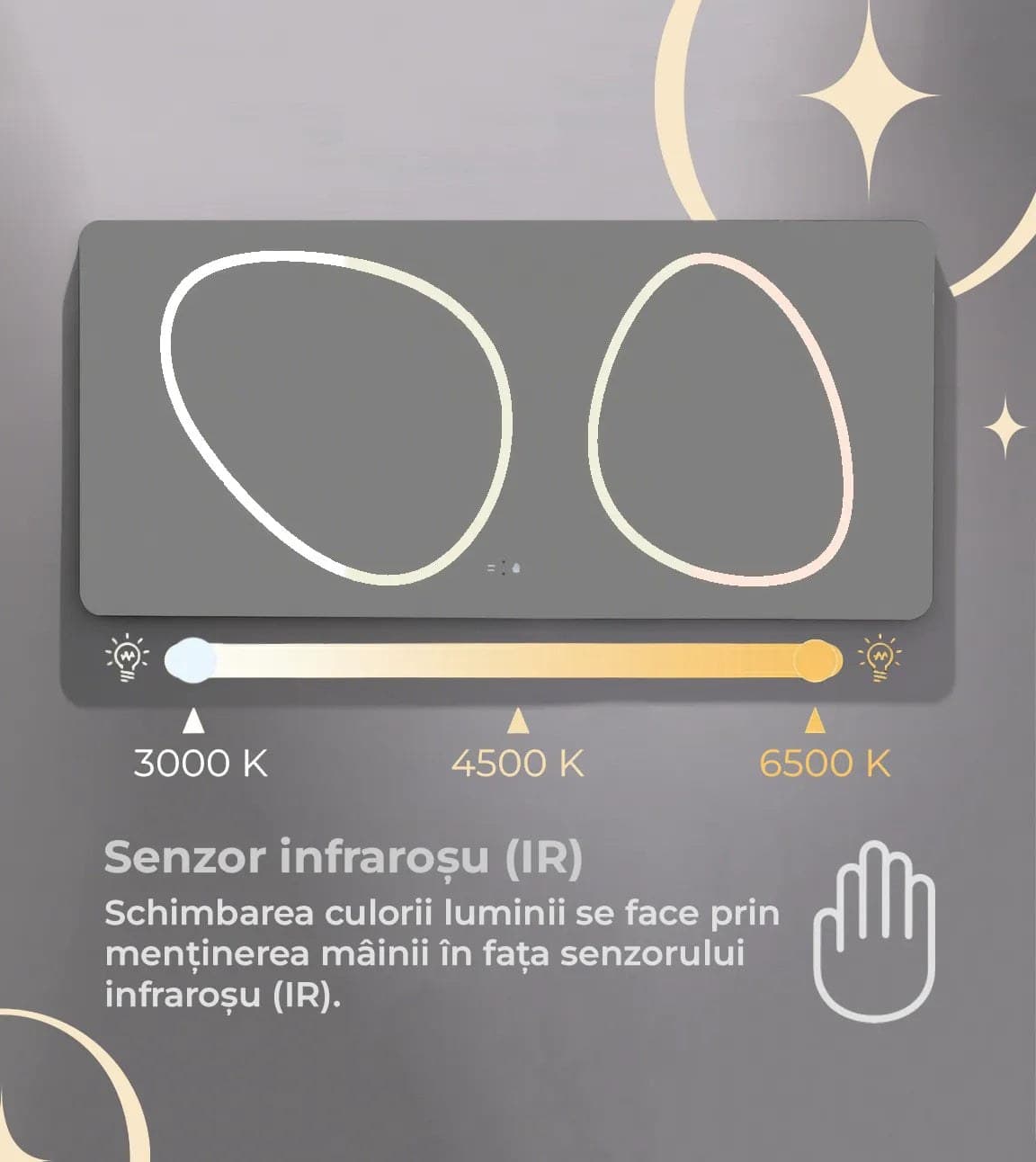 Oglindă baie LED 70×150 cm dreptunghiulară, senzor infraroșu și 3 nuanțe de lumină J-1125 - montat