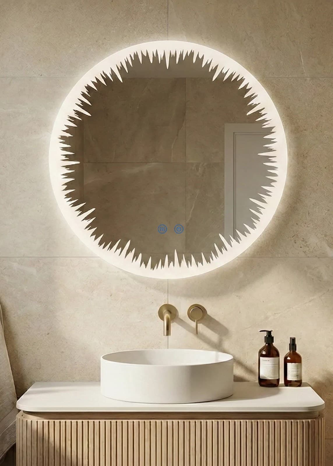 Oglindă baie LED ⌀70 cm rotundă, 3 nuanțe de lumină, dezaburire și touch control J-2086