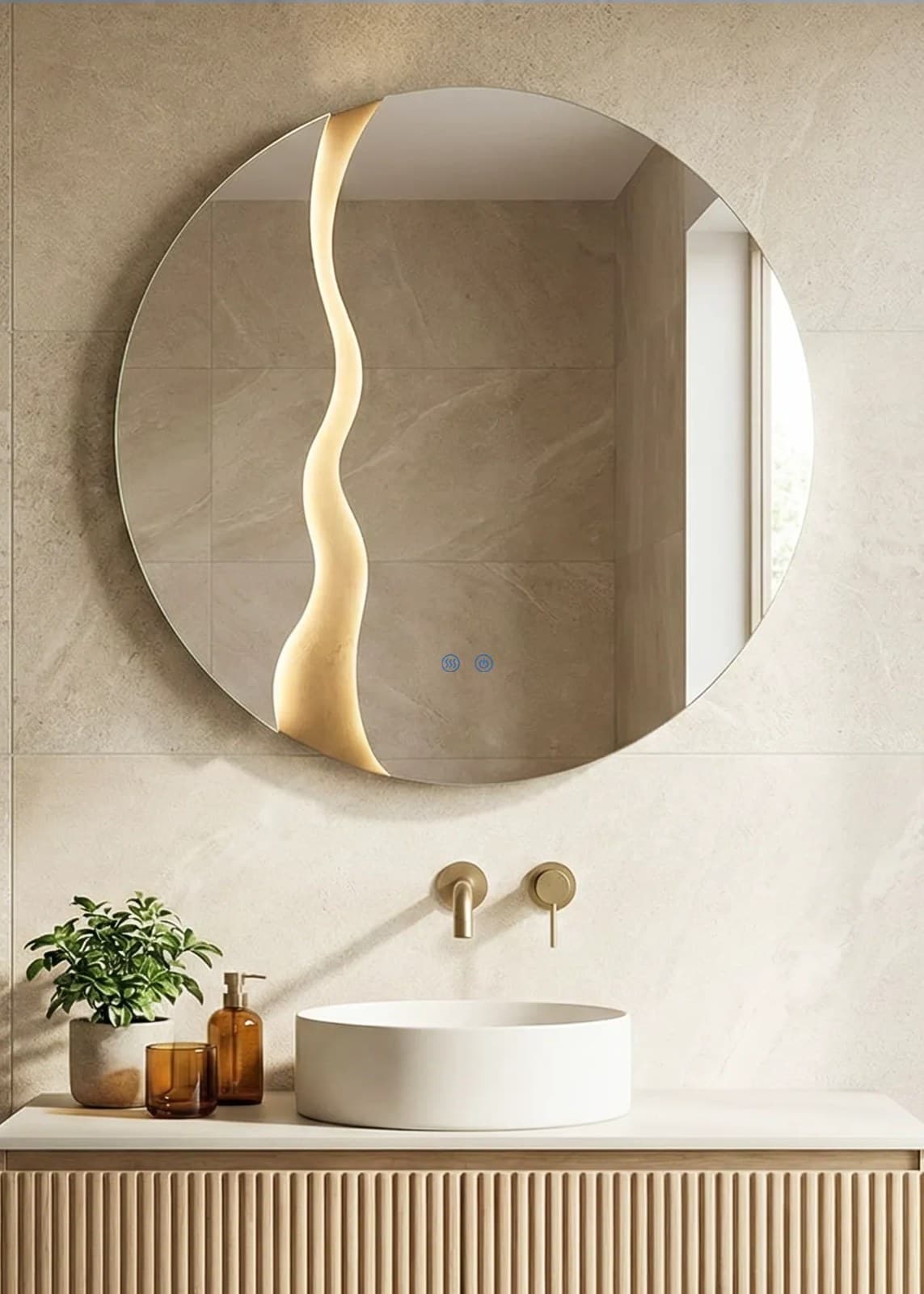Oglindă baie LED ⌀70 cm rotundă, 3 nuanțe de lumină, dezaburire și touch control J-2080