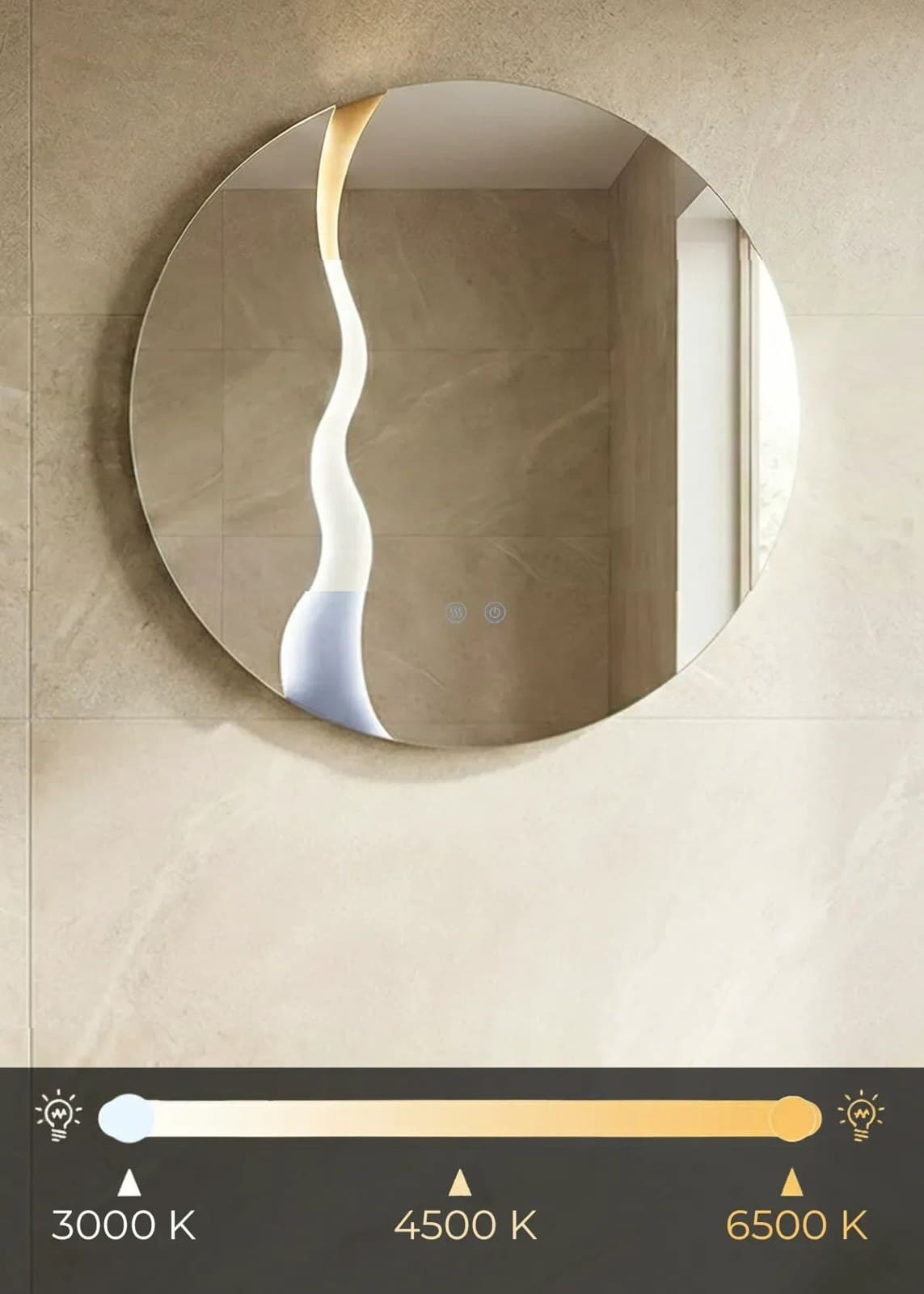 Oglindă baie LED ⌀70 cm rotundă, 3 nuanțe de lumină, dezaburire și touch control J-2080 - montat