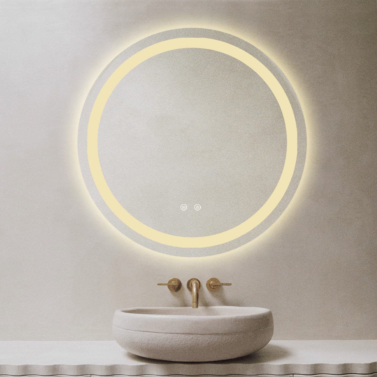 Oglindă baie LED ⌀70 cm rotundă, 3 nuanțe de lumină, dezaburire și touch control J-105 - montat