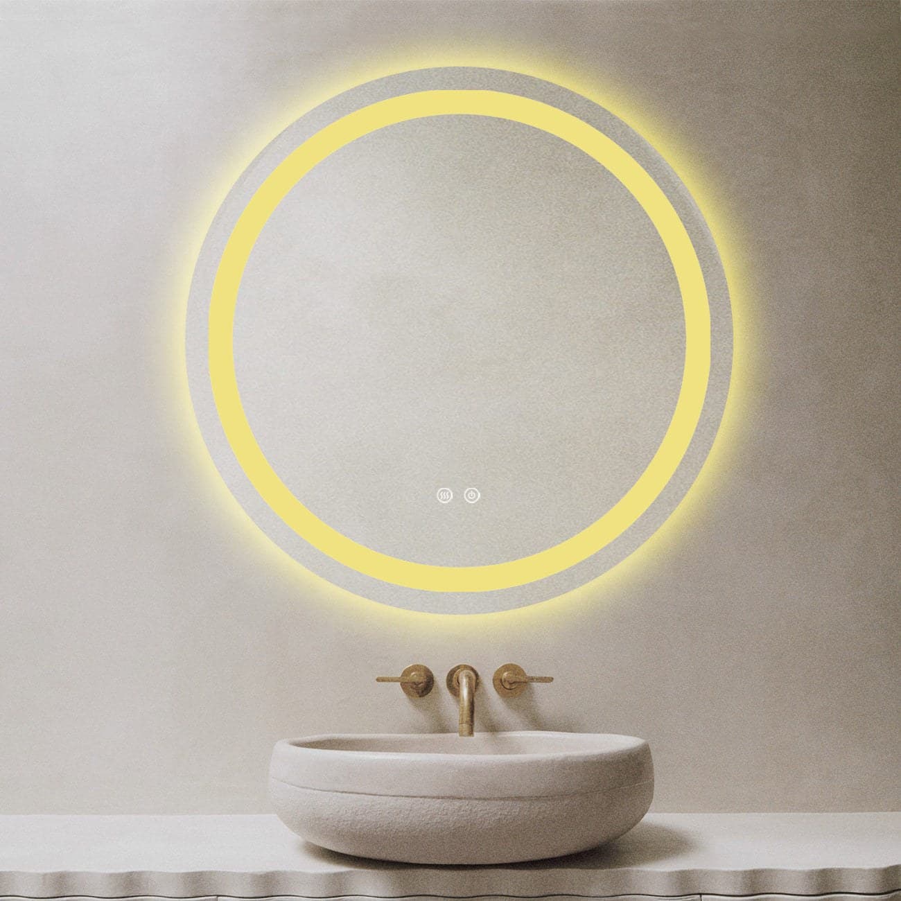 Oglindă baie LED ⌀70 cm rotundă, 3 nuanțe de lumină, dezaburire și touch control J-105 - montat