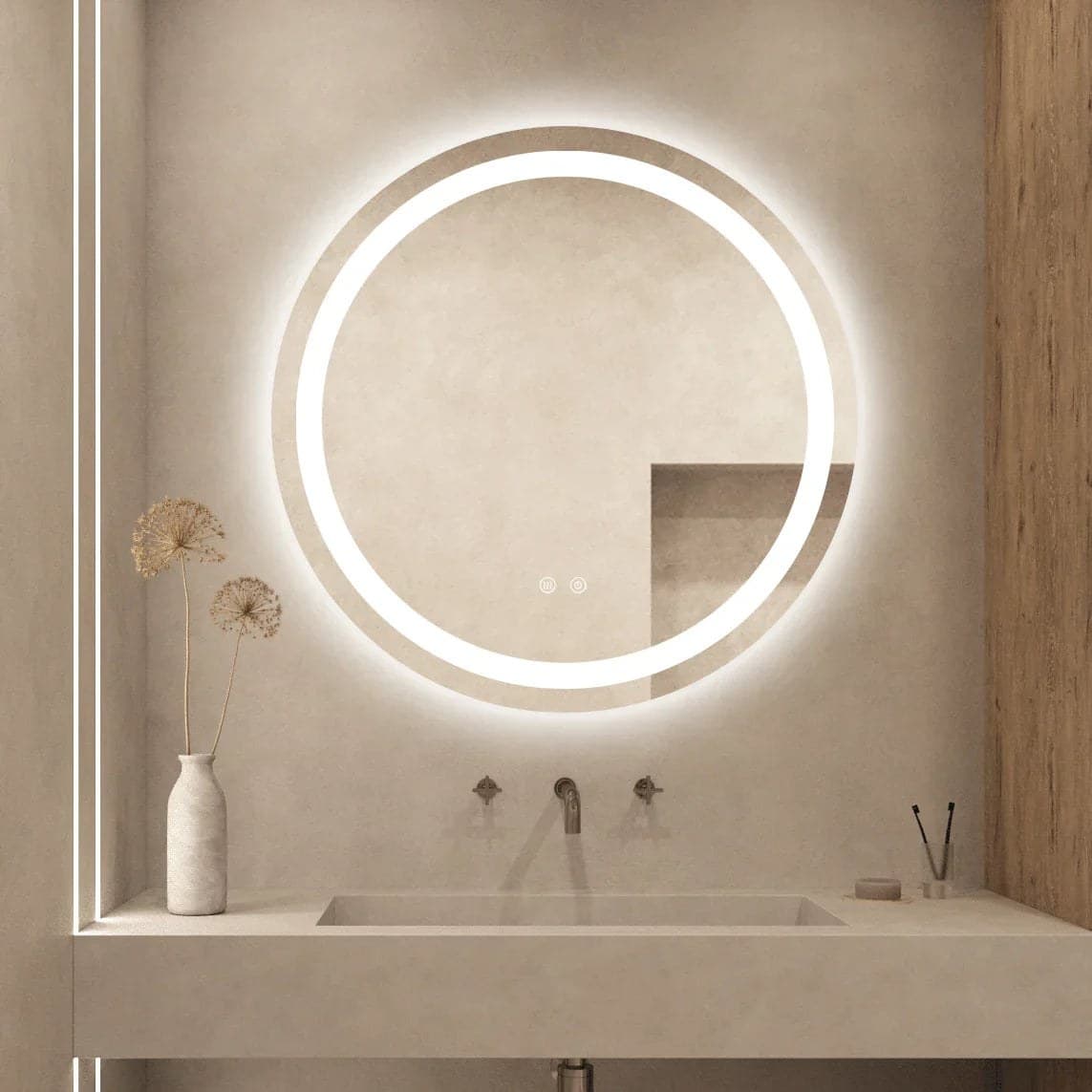 Oglindă baie LED ⌀70 cm rotundă, 3 nuanțe de lumină, dezaburire și touch control J-105 - montat