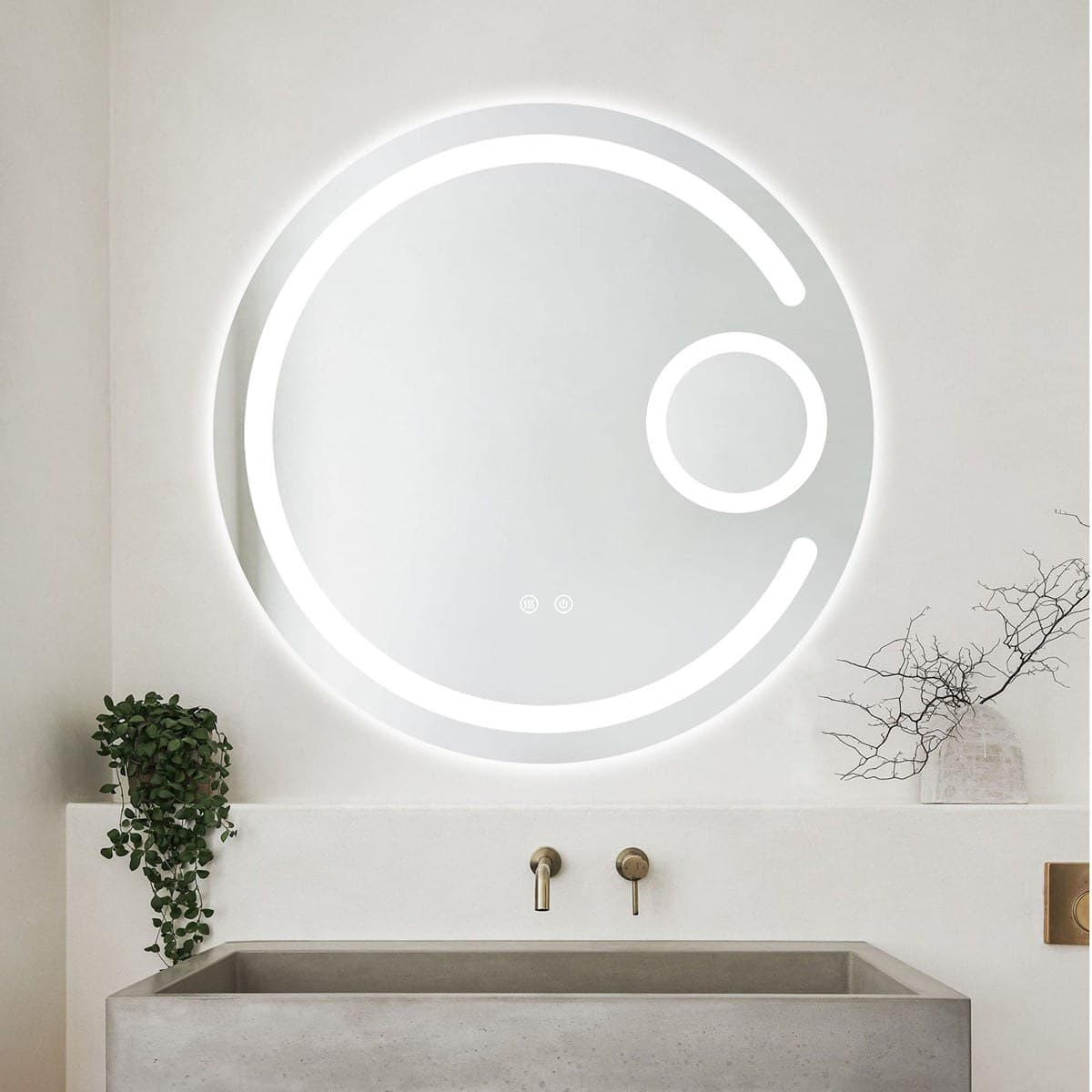 Oglindă baie LED ⌀70 cm rotundă cu lupă cosmetică, 3 nuanțe de lumină, dezaburire și touch control J-13