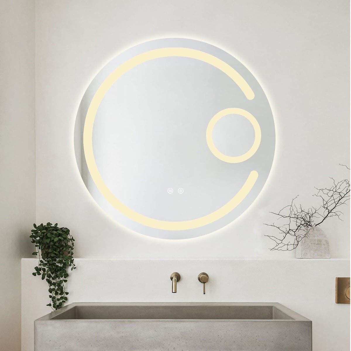 Oglindă baie LED ⌀70 cm rotundă cu lupă cosmetică, 3 nuanțe de lumină, dezaburire și touch control J-13 - montat