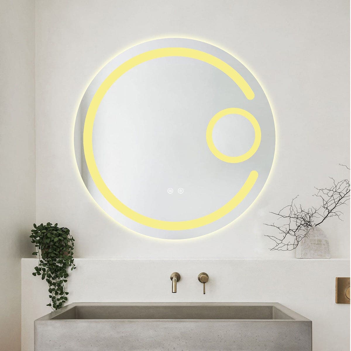 Oglindă baie LED ⌀70 cm rotundă cu lupă cosmetică, 3 nuanțe de lumină, dezaburire și touch control J-13 - montat