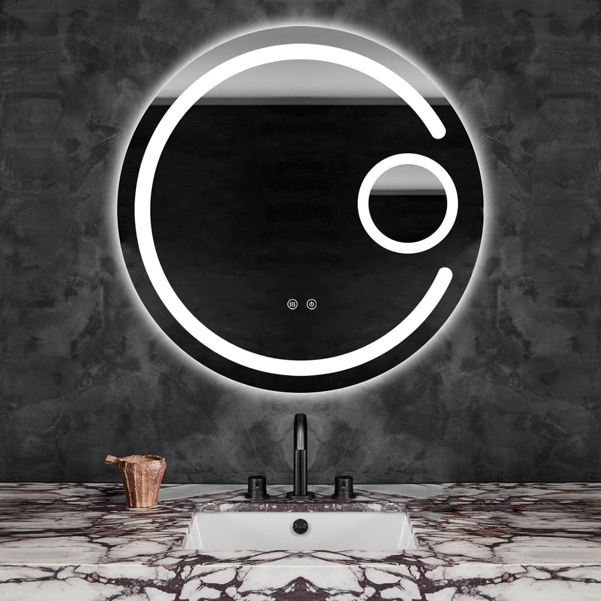 Oglindă baie LED ⌀70 cm rotundă cu lupă cosmetică, 3 nuanțe de lumină, dezaburire și touch control J-13 - montat