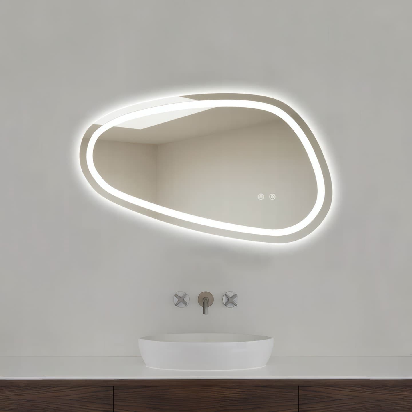 Oglindă baie LED 78.2×47.5 cm asimetrică, 3 nuanțe de lumină, dezaburire și touch control J-18