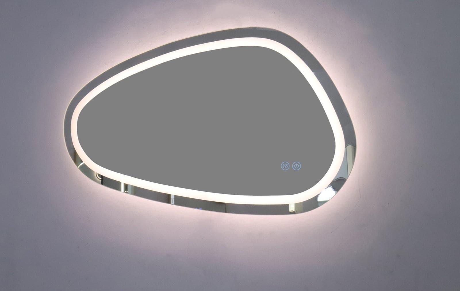 Oglindă baie LED 78.2×47.5 cm asimetrică, 3 nuanțe de lumină, dezaburire și touch control J-18 - montat