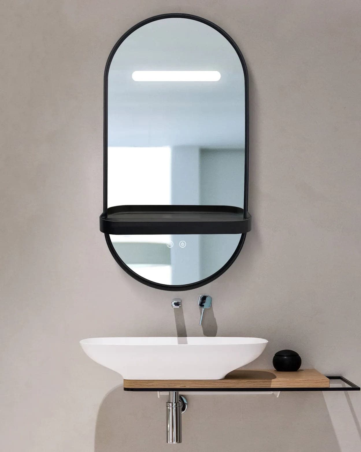 Oglindă baie LED 80×40 cm ovală, 3 nuanțe de lumină, dezaburire și touch control J-3086
