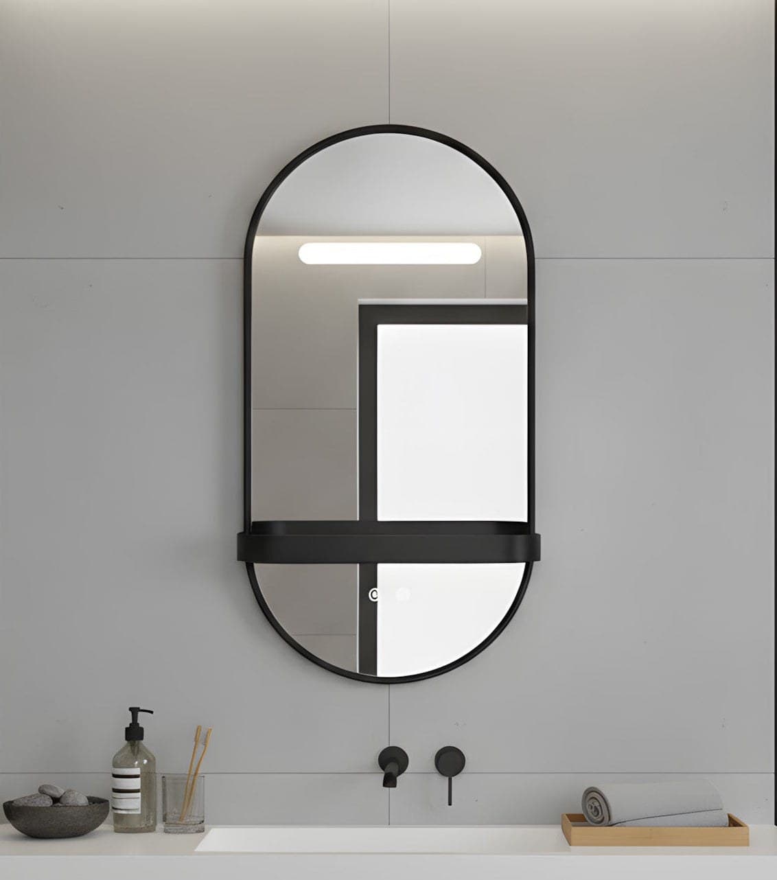 Oglindă baie LED 80×40 cm ovală, 3 nuanțe de lumină, dezaburire și touch control J-3086 - montat