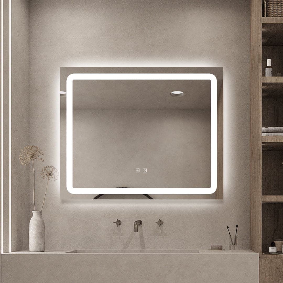 Oglindă baie LED 80×65 cm dreptunghiulară, 3 nuanțe de lumină, dezaburire și touch control J-103