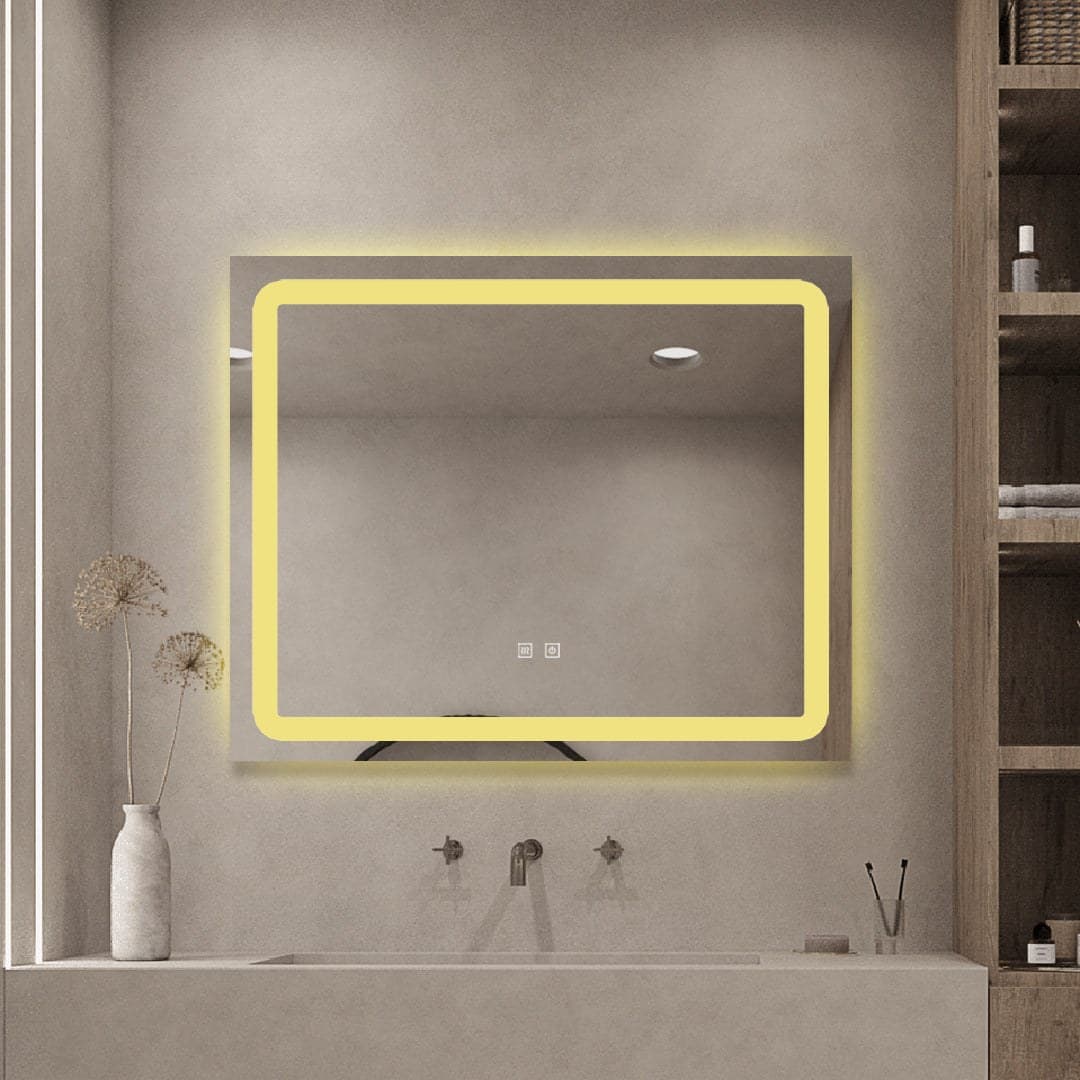 Oglindă baie LED 80×65 cm dreptunghiulară, 3 nuanțe de lumină, dezaburire și touch control J-103 - montat