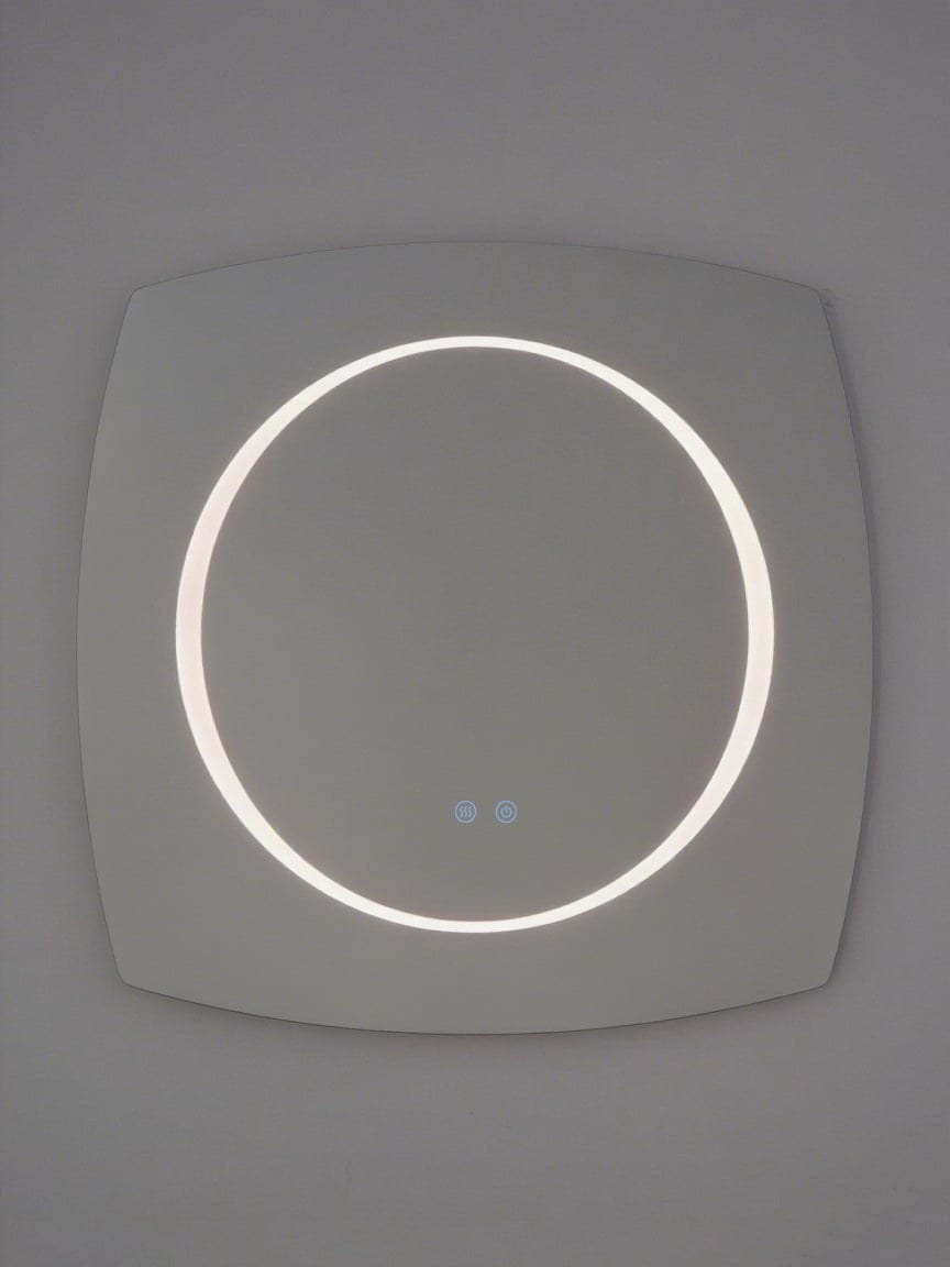 Oglindă baie LED 80×80 cm pătrată cu colțuri rotunjite, 3 nuanțe de lumină, dezaburire și touch control J-3075 - montat