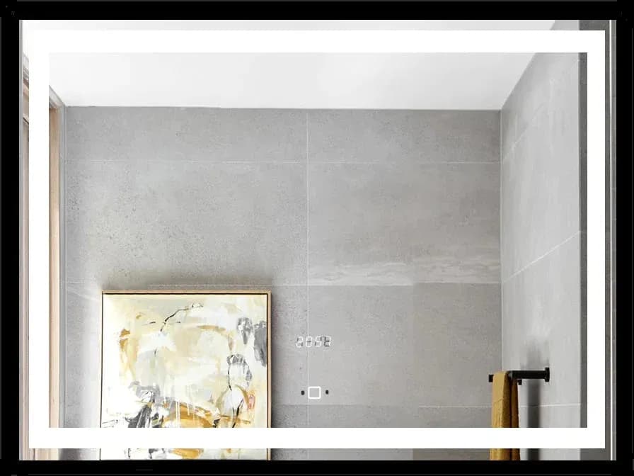 Oglinda LED Si Touch 80×60 Cm Cu Ceas Rama Negru Mat J130