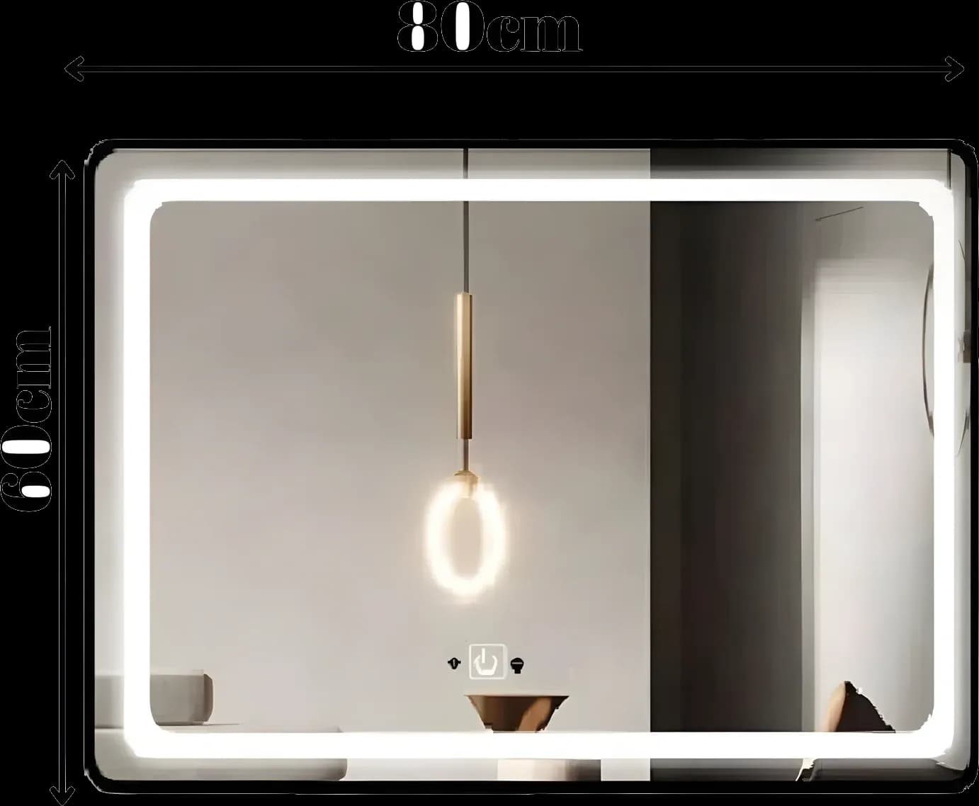 Oglinda LED Si Touch 80×60 Cm Cu Ceas Rama Negru Mat J130