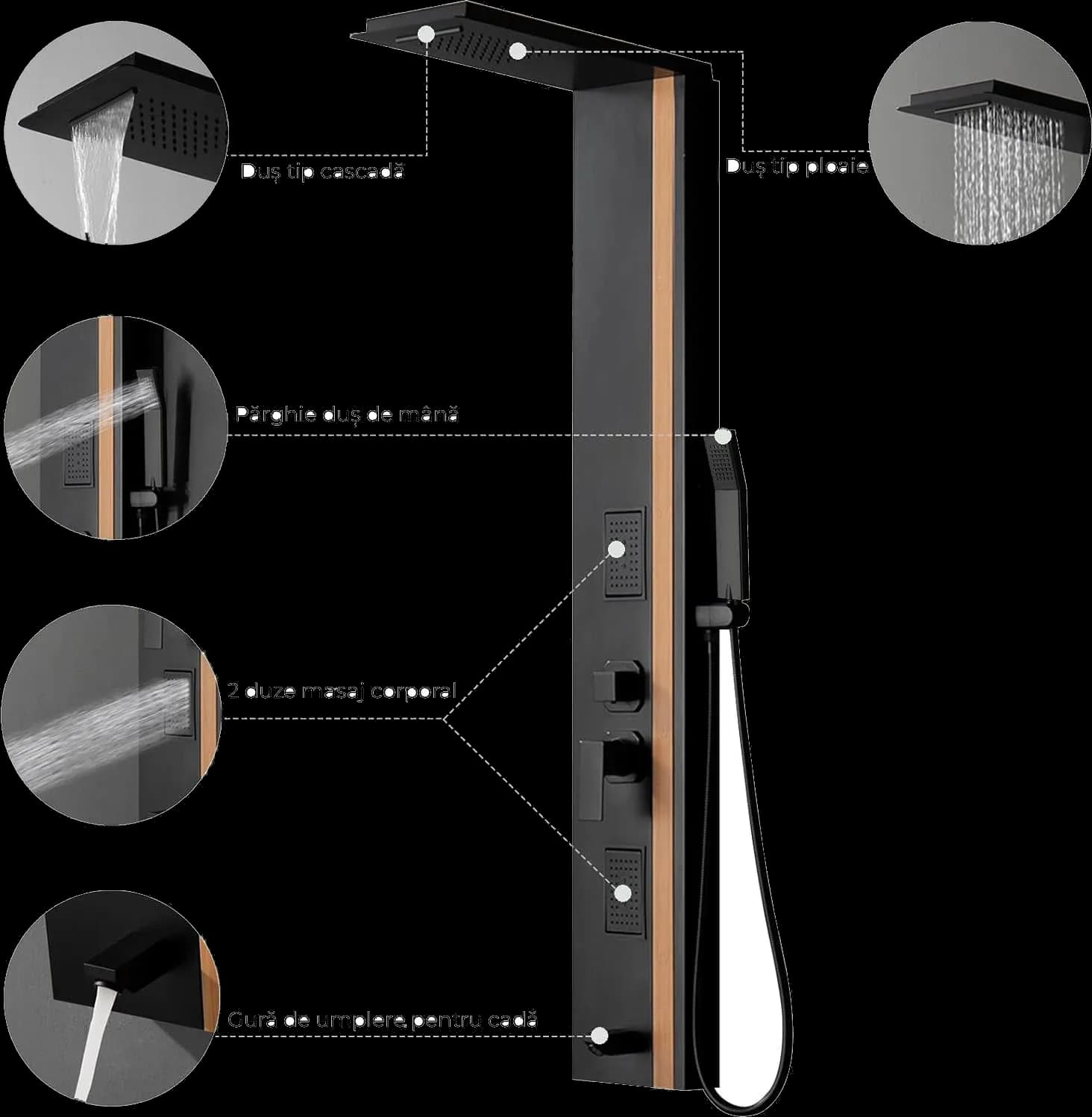 Panel de Duș Black & Bamboo