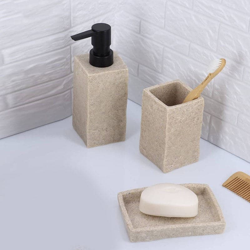 Set 3 piese accesorii de baie bej piatra - montat