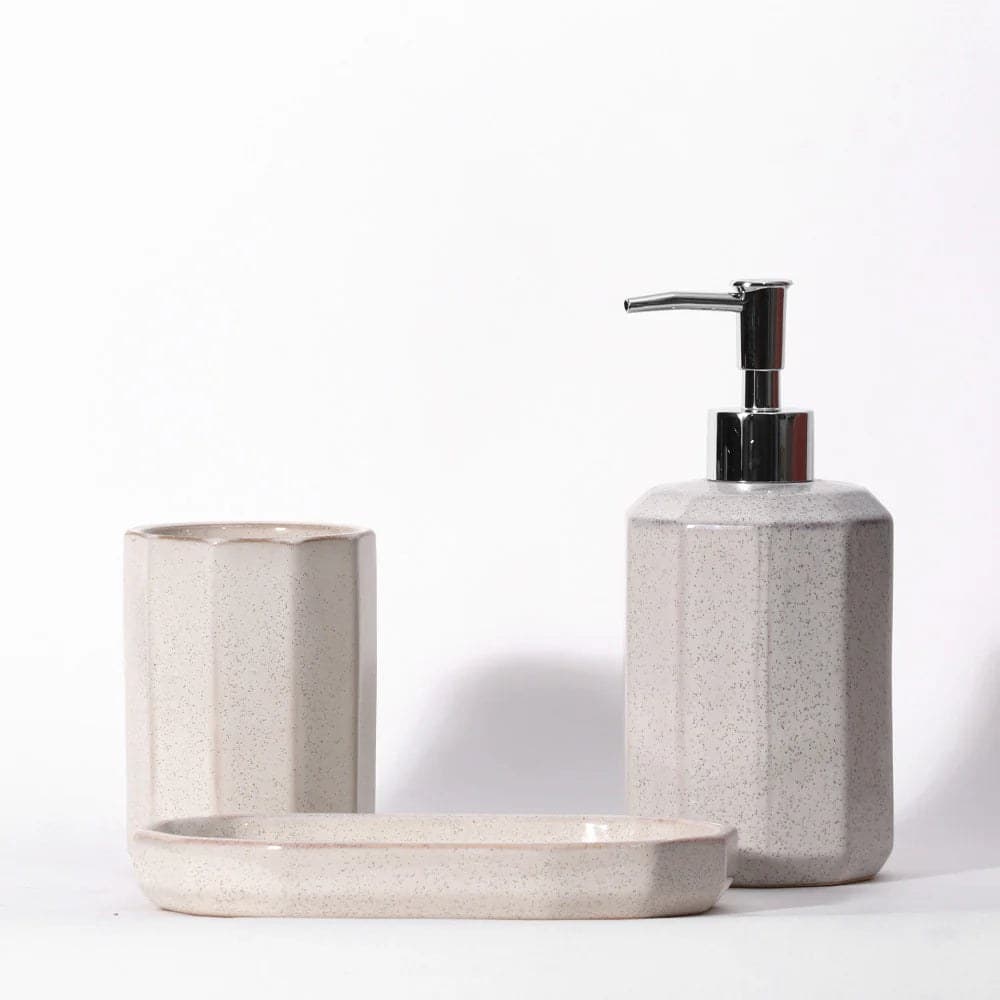 Set 3 piese accesorii de baie crem ceramica cu glazura lucioasa