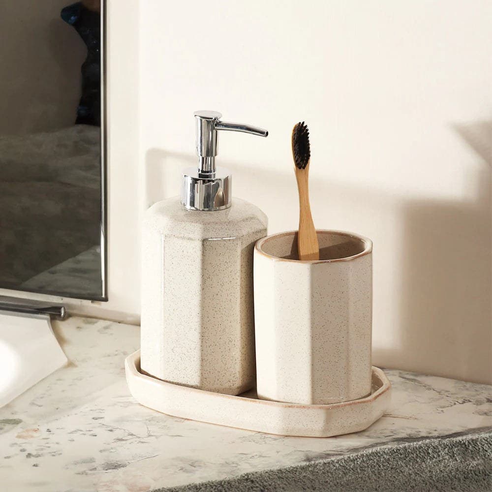 Set 3 piese accesorii de baie crem ceramica cu glazura lucioasa - montat