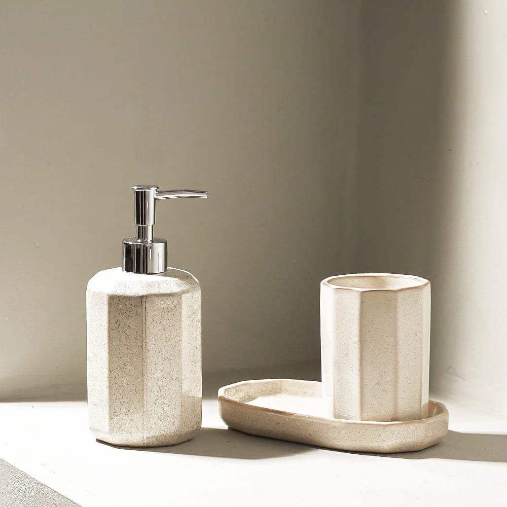 Set 3 piese accesorii de baie crem ceramica cu glazura lucioasa - montat