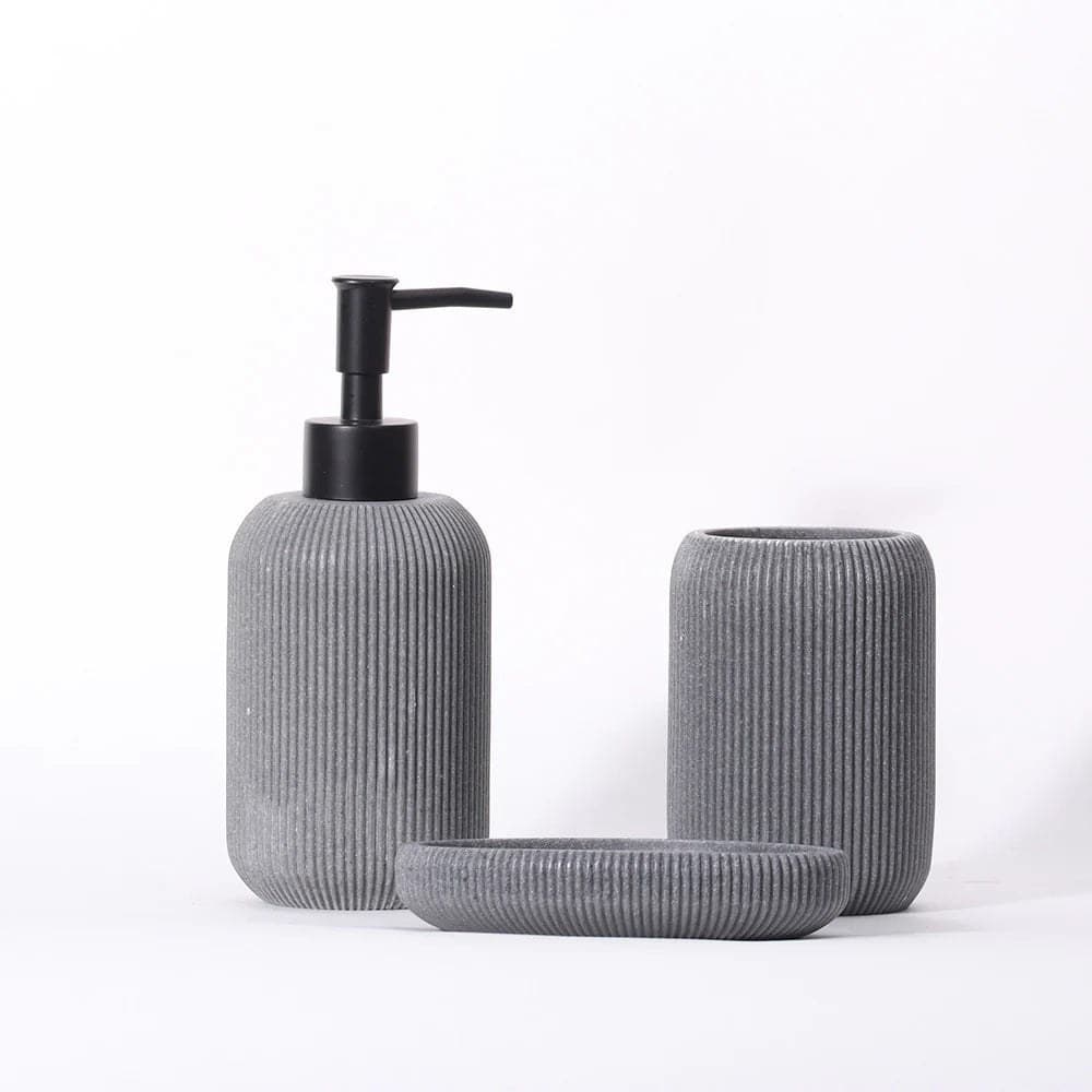 Set 3 piese accesorii de baie gri dungat