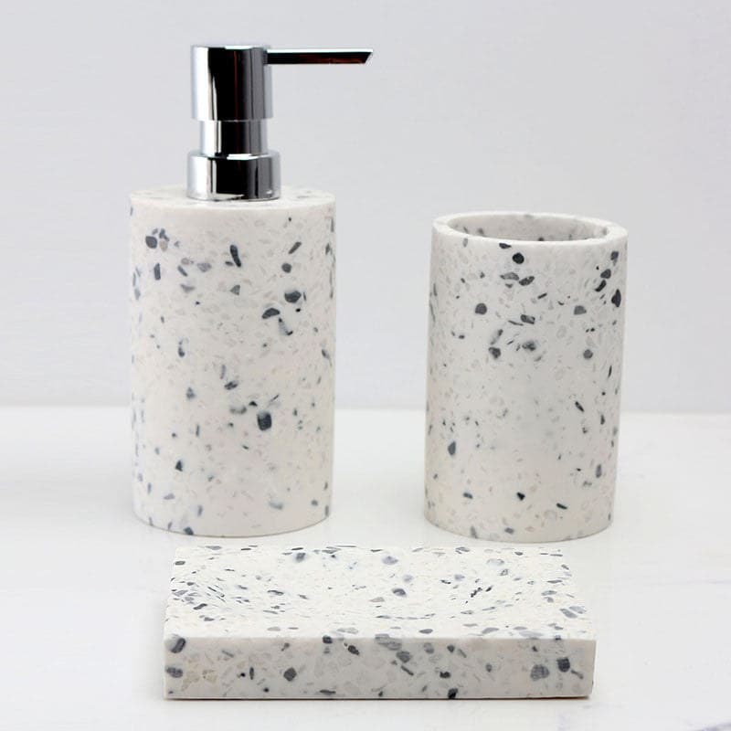 Set 3 piese accesorii de baie terrazzo alb cu gri - montat