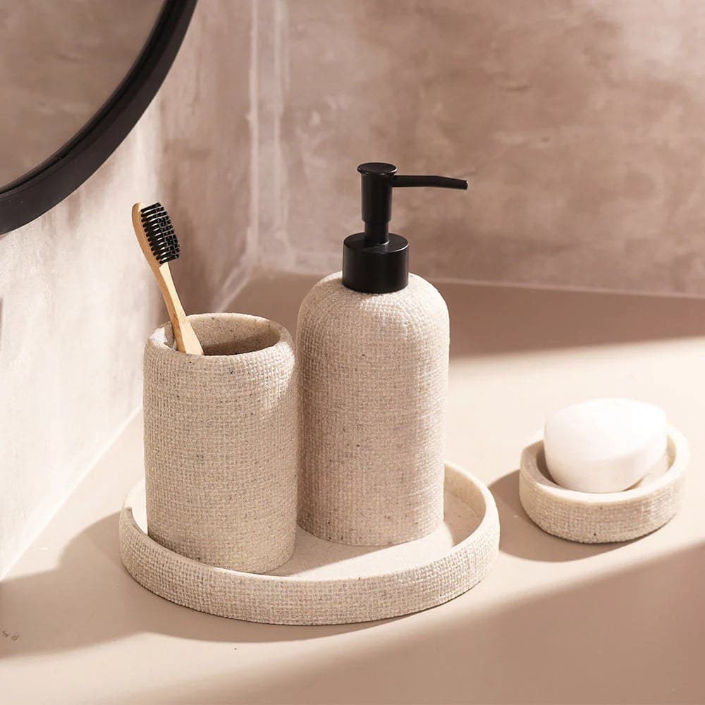 Set accesorii de baie 4 piese bej rasina - montat