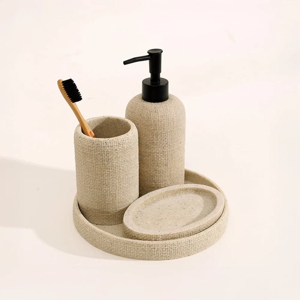 Set accesorii de baie 4 piese bej rasina - montat