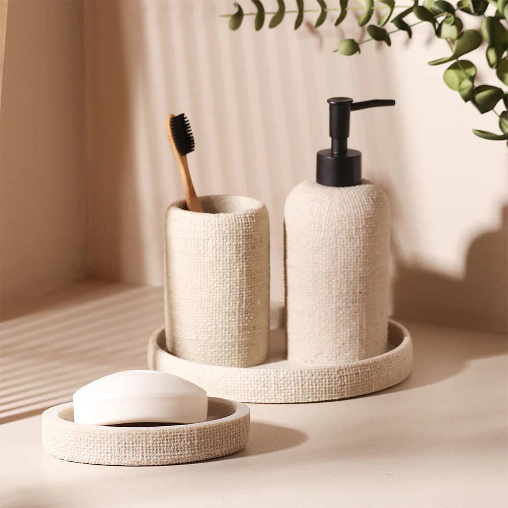 Set accesorii de baie 4 piese bej rasina - montat