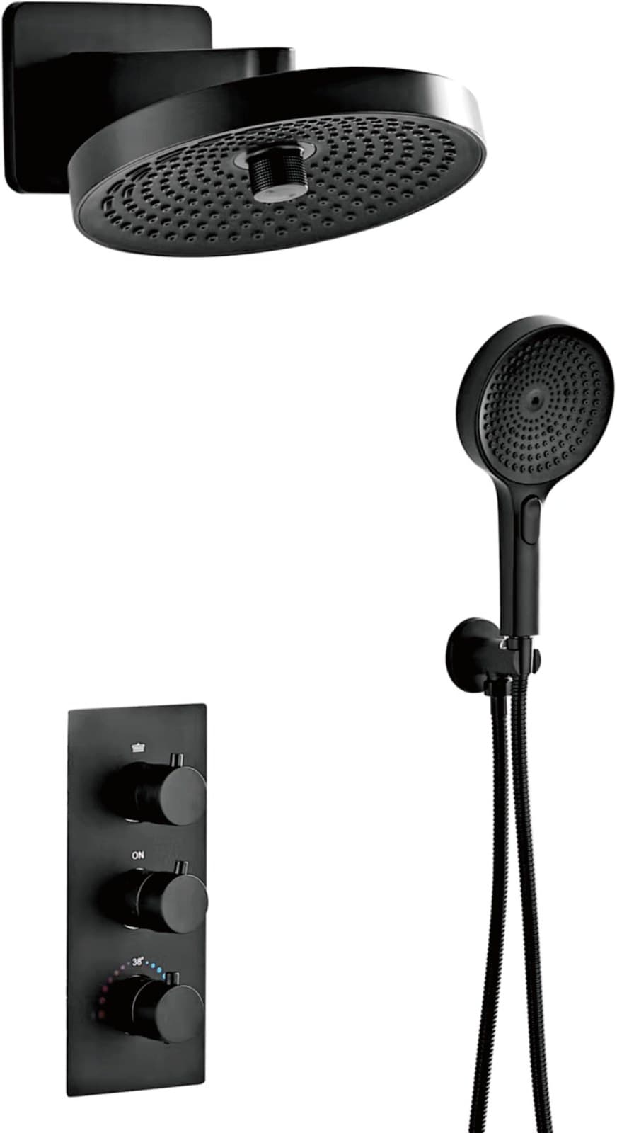 Set de duș încastrat termostatic JH-19192 cu duș fix și pară de duș - negru mat