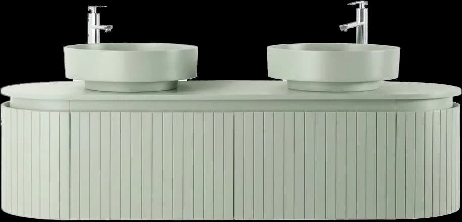 Set mobilier baie dublu suspendat Sereno 160 cm cu lavoare din compozit și oglinzi LED