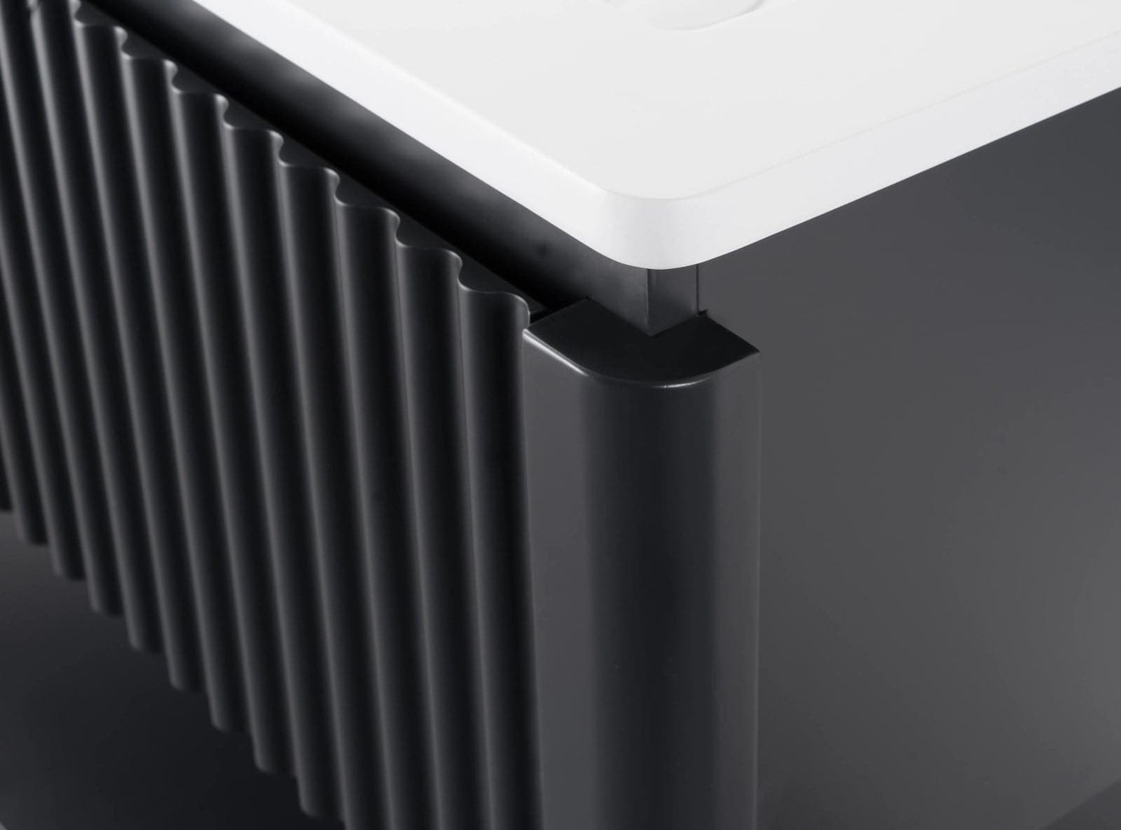 Set mobilier baie pe pardoseală Obsidyan 120 cm cu două lavoare și oglindă LED cu ramă neagră - montat