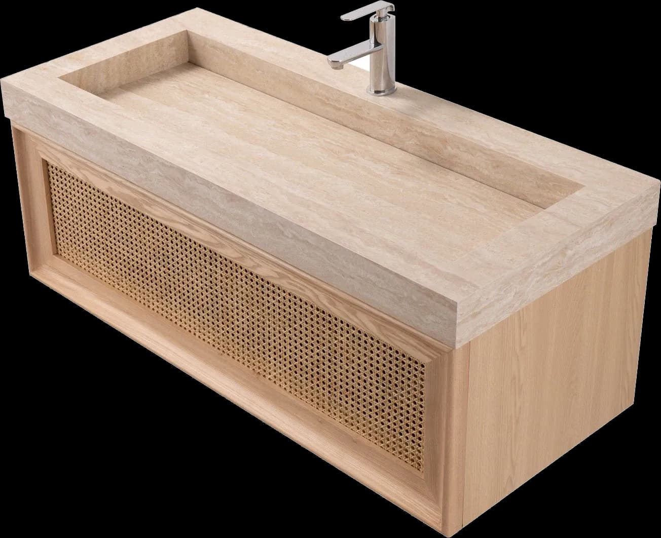 Set mobilier baie suspendat din lemn Theona 120 cm cu lavoar din compozit și oglindă LED cu ramă