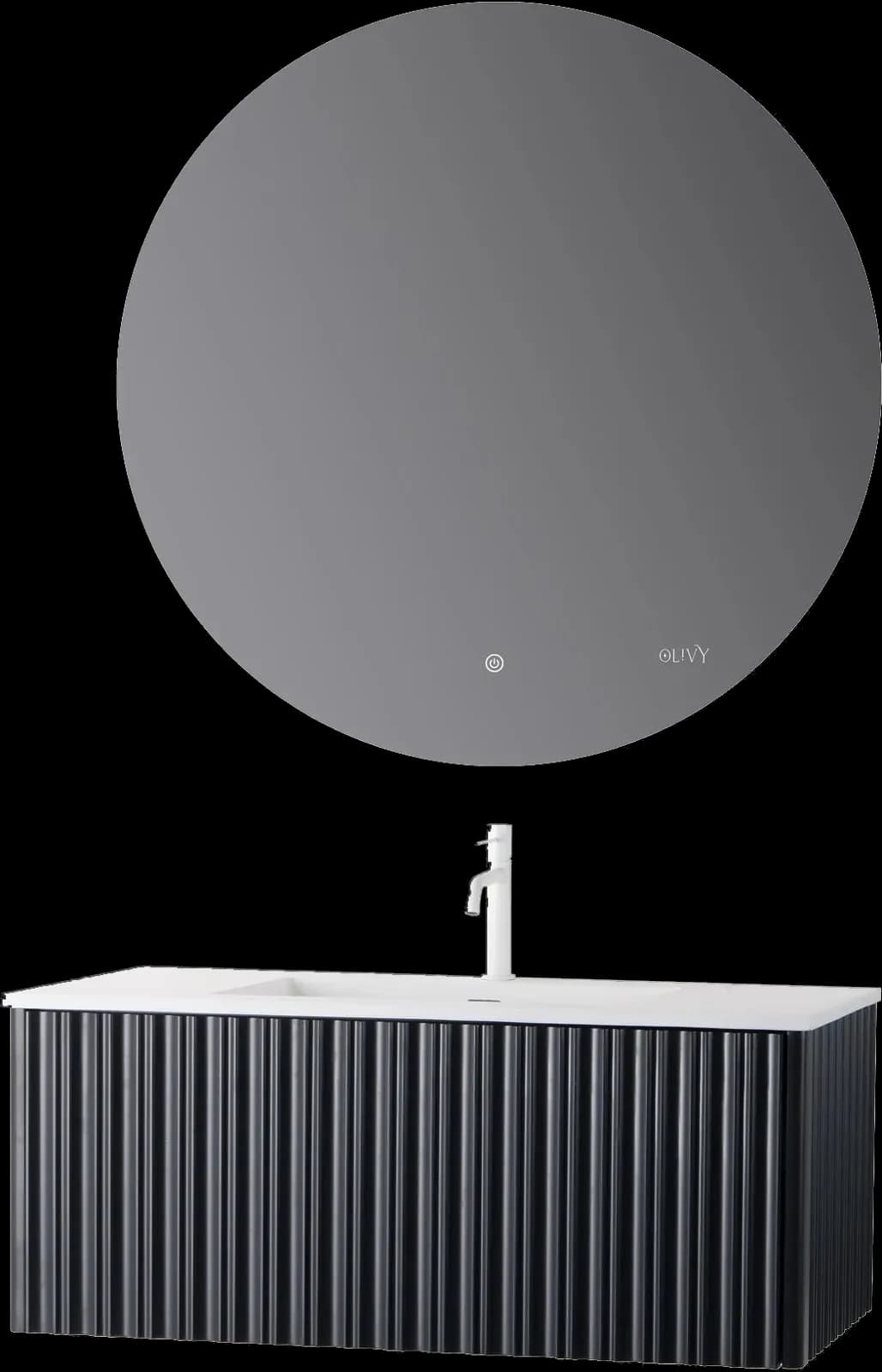 Set mobilier baie suspendat Mandu negru 100 cm cu lavoar și oglindă LED