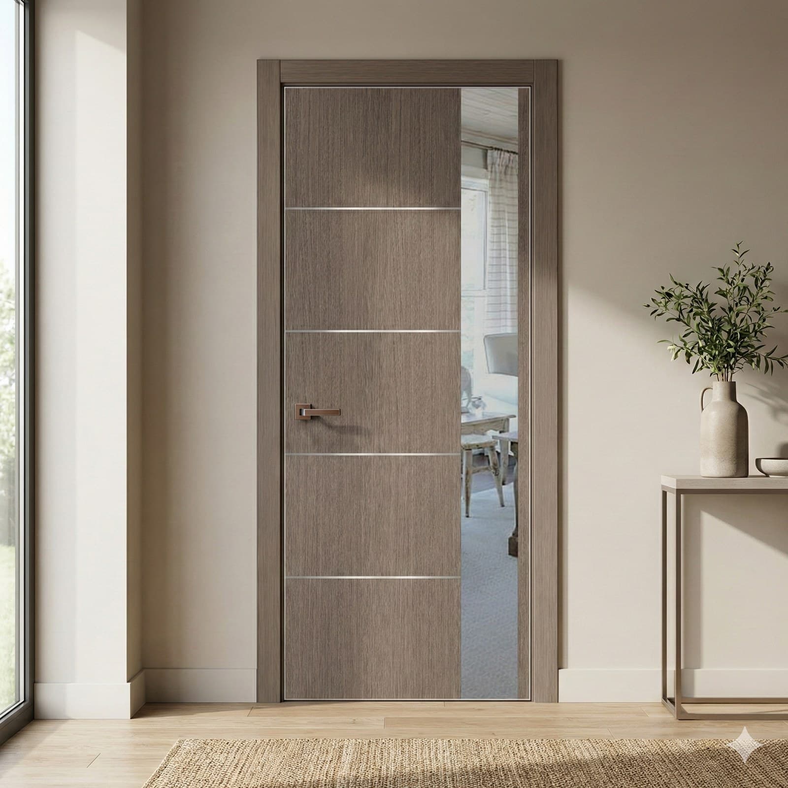 Ușă de interior PL-11 - minimalism pur cu sticlă/oglindă aplicată laterală