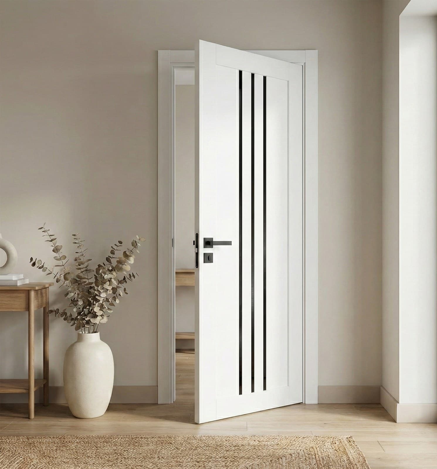 Ușă de interior T-06-design cu inserții verticale din sticlă - montat