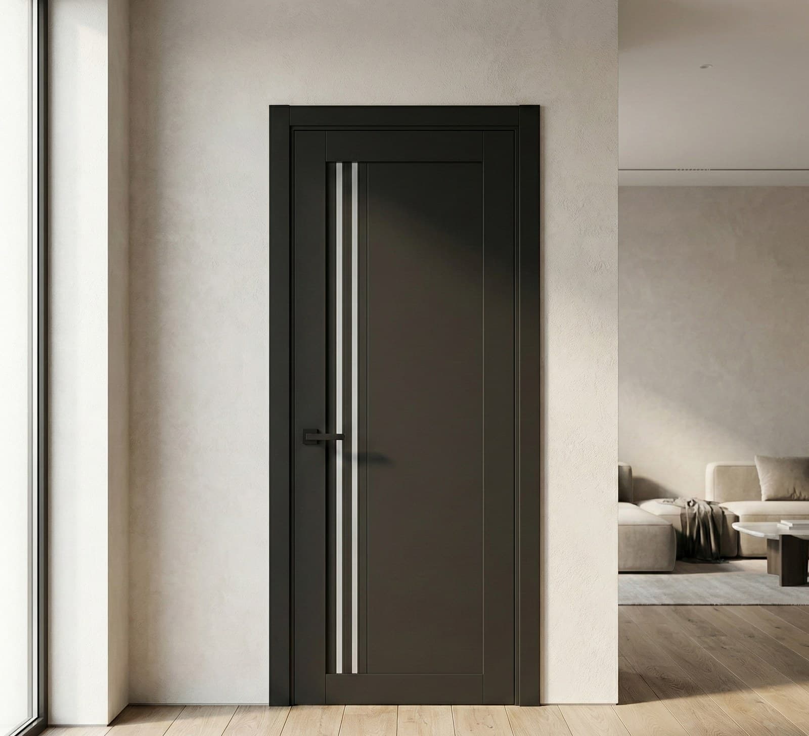 Ușă de interior T-09-cu inserții verticale din sticlă