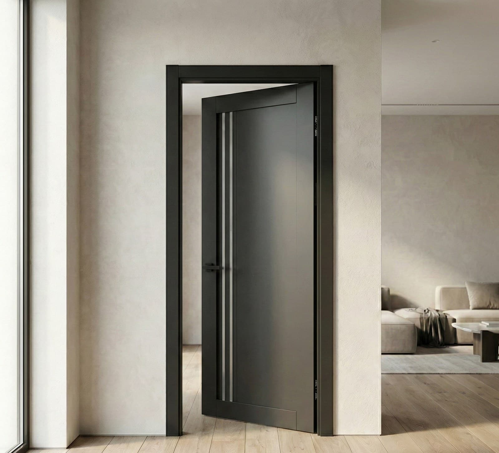 Ușă de interior T-09-cu inserții verticale din sticlă - montat