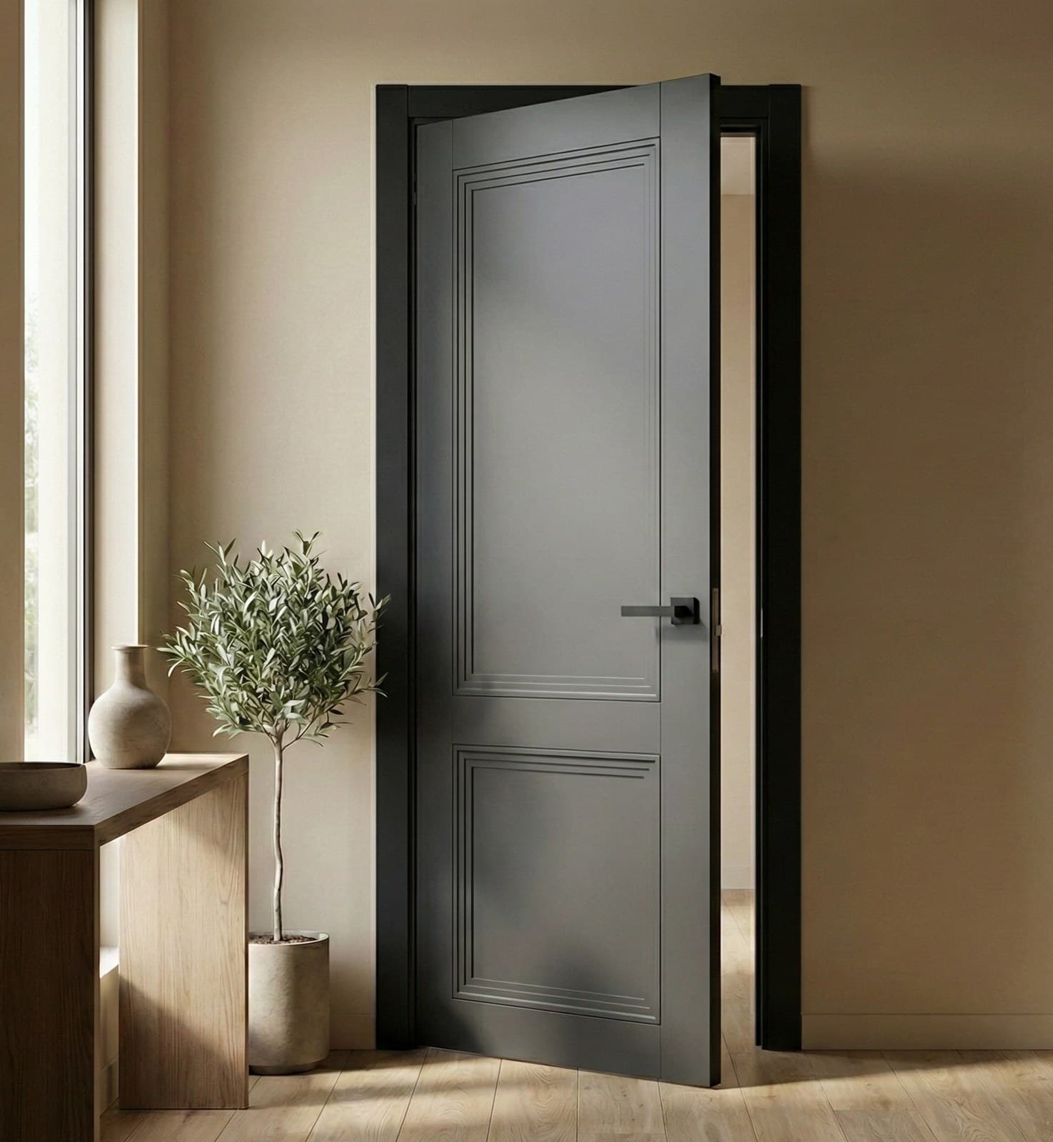 Ușă de interior T-14-design cu panouri frezate - montat
